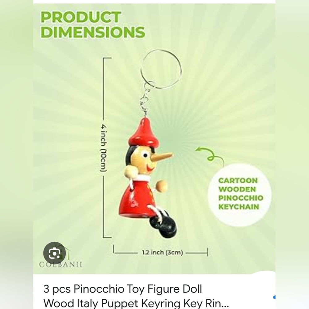 Pinnochio Style ( 2). Wooden Sitting Puppets Toy 3 Inches Key Ring Bag Decor - Picture 3 of 6